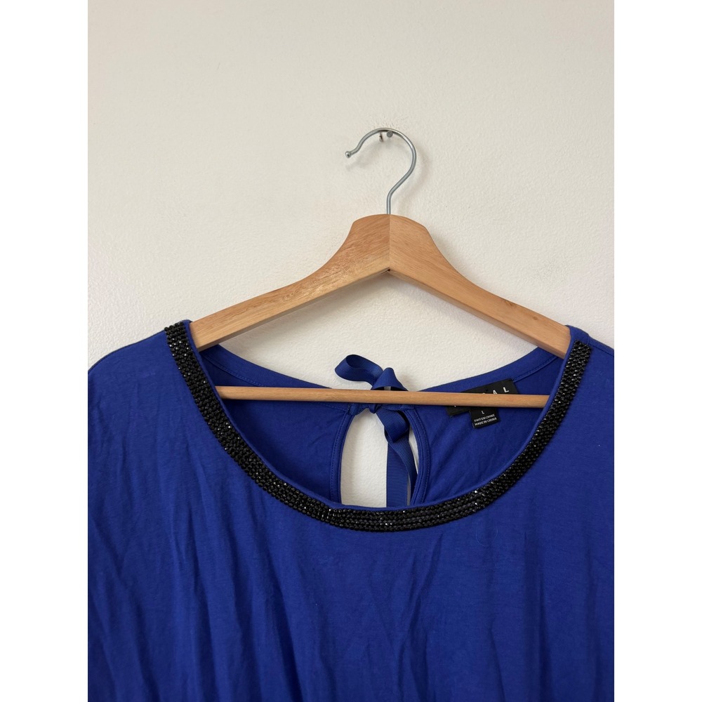 Tribal Women's Blue Short Sleeve Blouse with Sequin Neckline – Large – NWOT - Picture 2 of 4